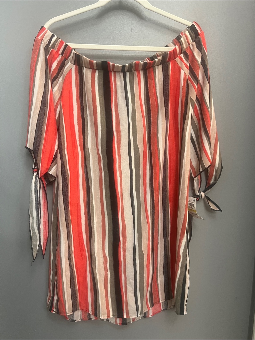 Striped Off-Shoulder Dress Sleeve Top - Red Multi
